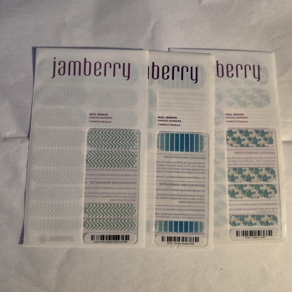 Jamberry Blue & Teal Patterned Nail Wraps Trio